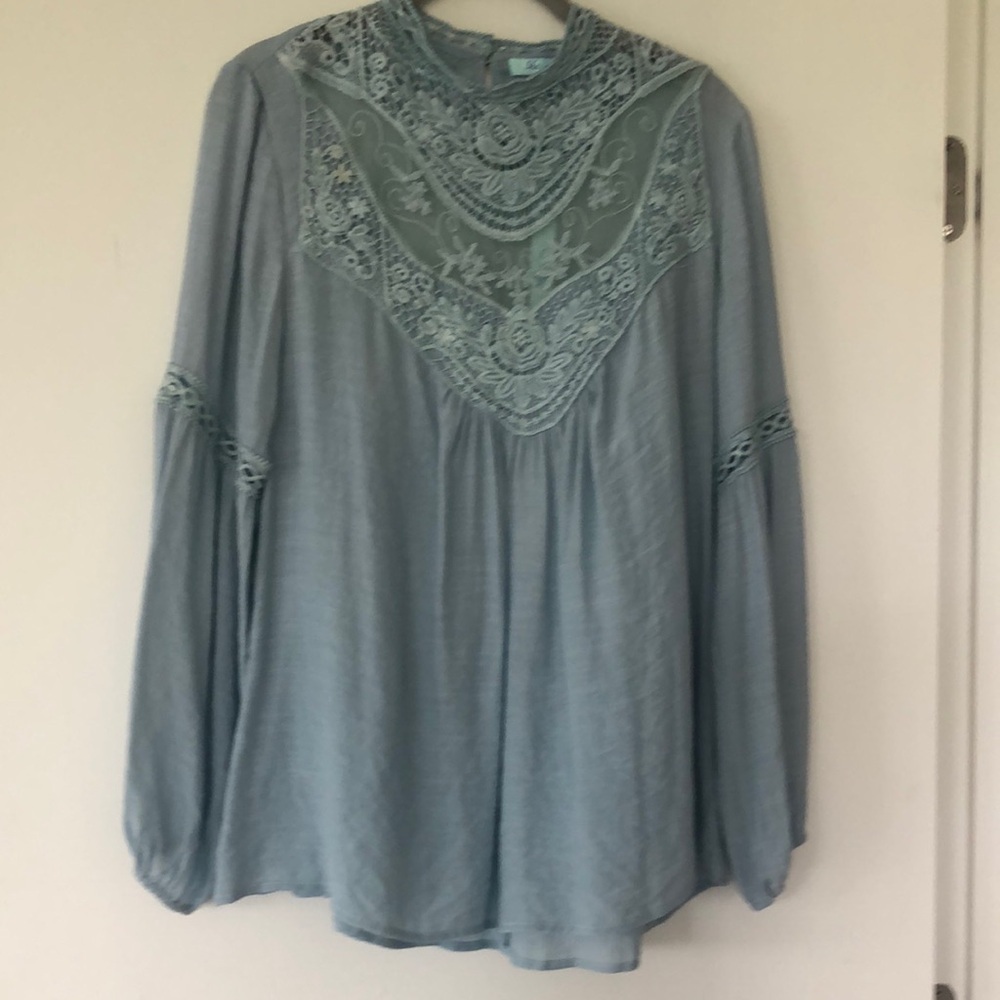 - Women's Light Blue Lace Detail Top - Picture 7 of 10